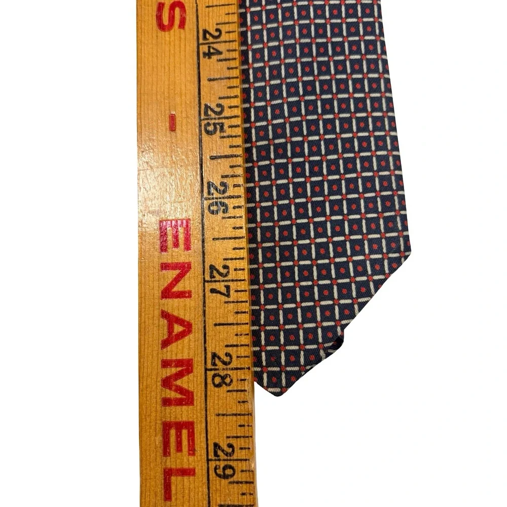 Vtg Boutique Princesa E.U. Silk Tie Navy Red‎ Geometric Mod Retro 60s 70s READ